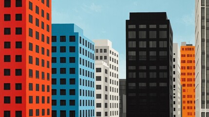 Fototapeta premium A captivating depiction of a thriving metropolis, embellished with a musical element and elaborate designs, presented in a poster-style artistic format, inspiring the symphonic blend of sound and