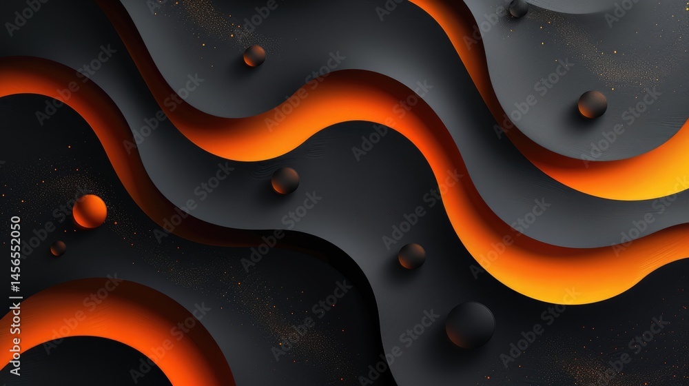 Poster close up of black abstract waves with a smooth, textured surface. background image of 3d rendering w