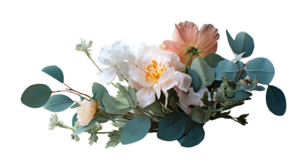 a bouquet of flowers with leaves and flowers in it