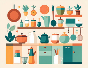 Colorful Pixel Art Kitchen Utensils And Decor