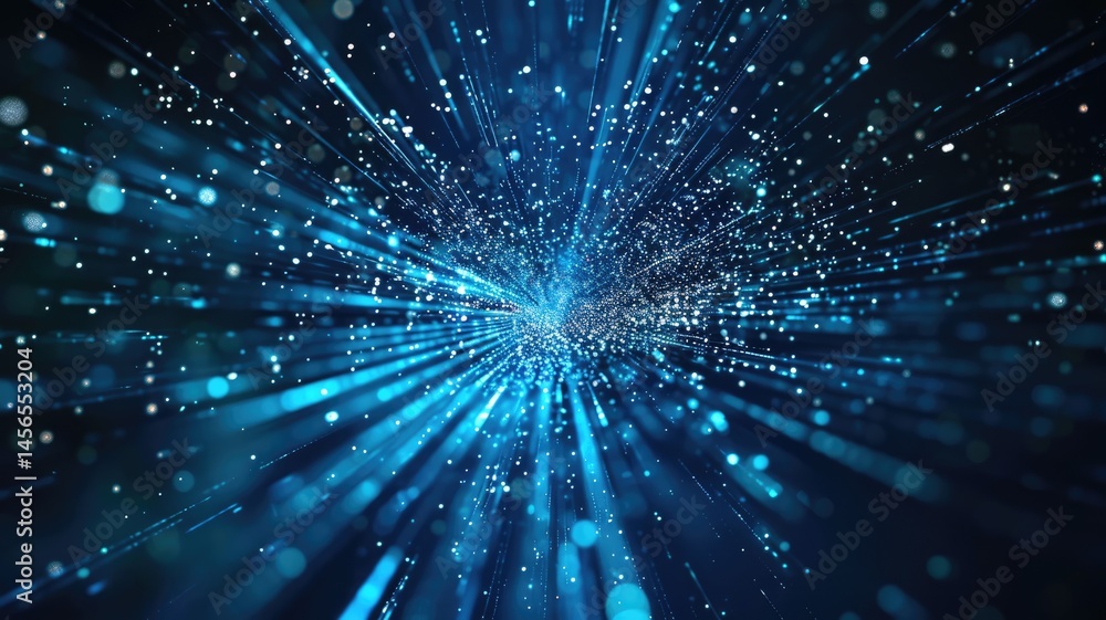 Poster abstract picture micro light sparkling particle represent data flow vivid flowing wave with high tec