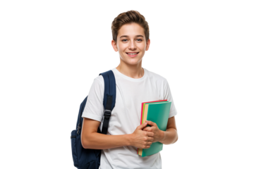 Happy Student Boy with Backpack and Books Back to School