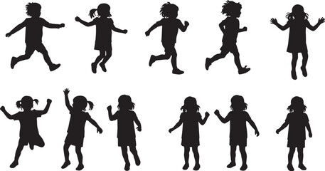 Playful Children Silhouettes Set Depicting Various Fun Activities