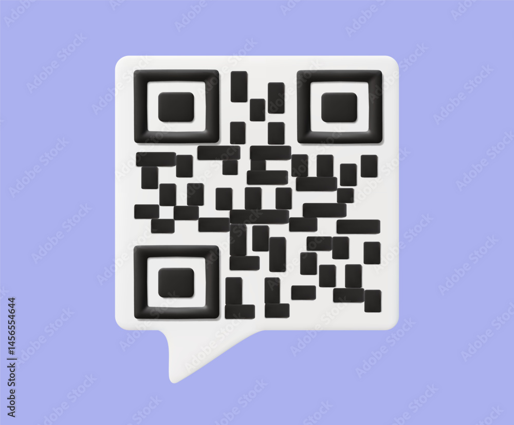 Poster 3d illustration vector render of dark minimalist style qr code icon placed on simple message bubble 