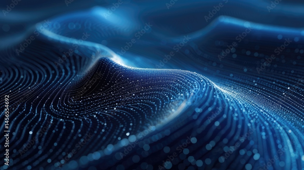 Poster abstract picture micro light sparkling particle represent data flow vivid flowing wave with high tec