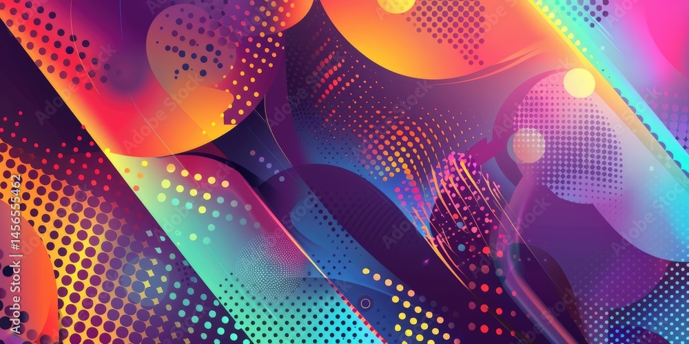 Poster abstract colorful geometric shapes effect on surface of digital cyber design express scene of cybers