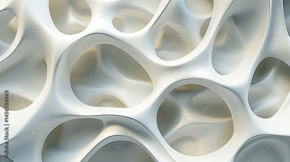 Fototapete abstract white organic structure with holes. modern 3d texture design. background image of 3d render