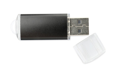 One modern flash drive isolated on white, top view