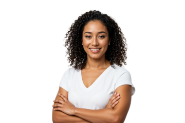 Portrait of a Confident Young Woman with Curly Hair and a Bright Smile