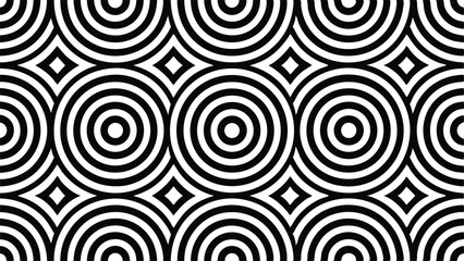 A hypnotic optical illusion pattern, where black and white circles create a mesmerizing movement effect for a bold and graphic look