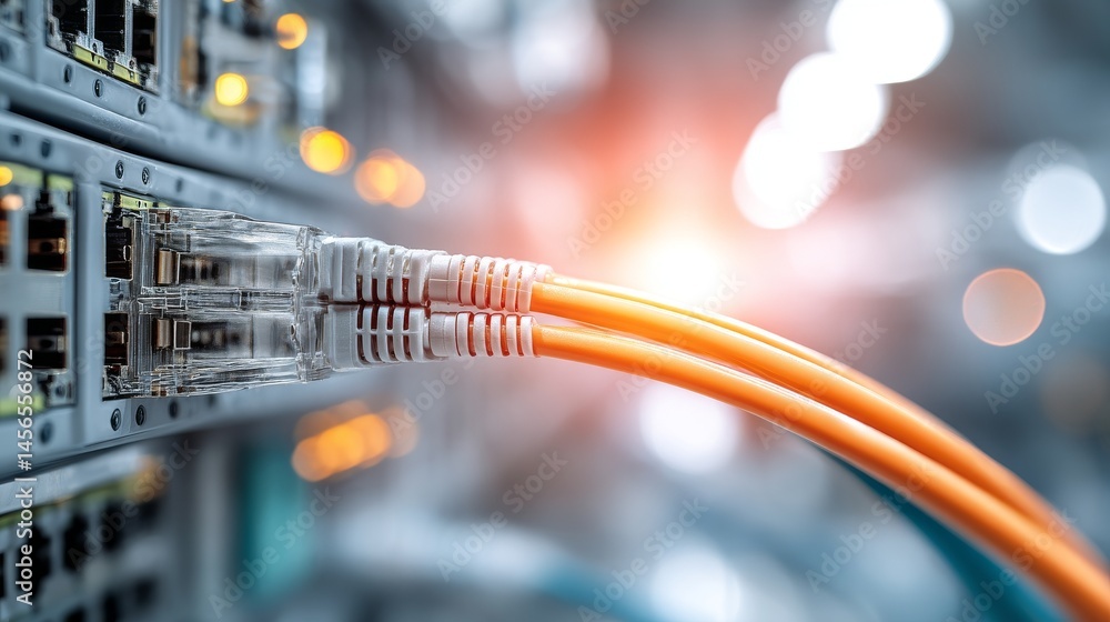 Poster modern server rooms utilize internet lan cables to securely transmit and store information through a