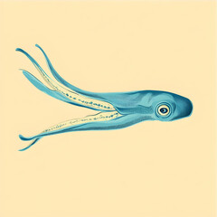 Fototapeta premium Side view of a light blue cephalopod, with long, flowing tentacles. Detailed anatomical rendering