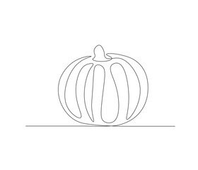 One continuous line drawing of pumpkin fruit vegetable. single line illustration of seasonal fruit concept. editable stroke