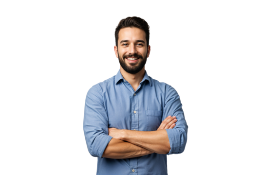 Confident Man Portrait  Smiling, Arms Crossed, Professional Image