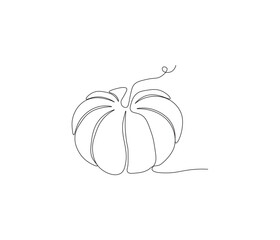 One continuous line drawing of pumpkin fruit vegetable. single line illustration of seasonal fruit concept. editable stroke