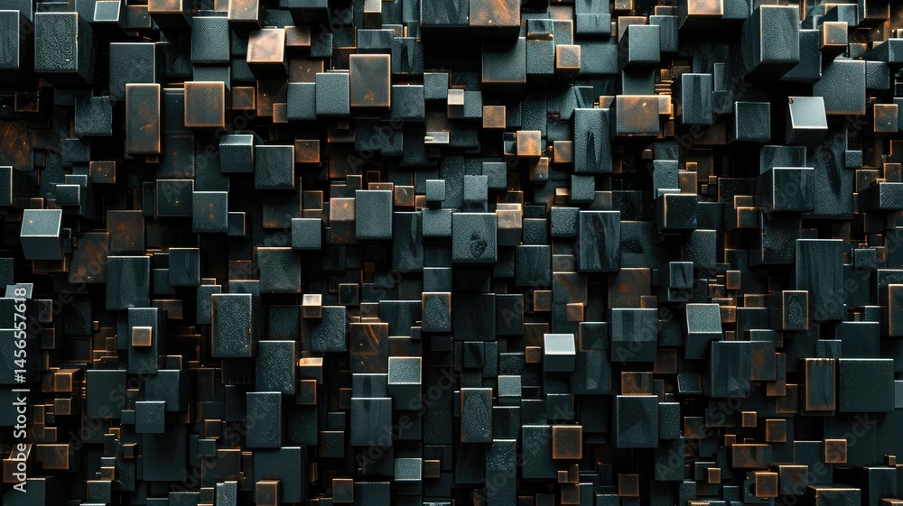 Poster abstract metallic geometric blocks in grey and gold. abstract artwork of 3d rendering art with geome