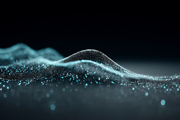 A soft wave of scattered blue bokeh dots flowing across a dark surface, blending sharp points and blurred spheres to evoke depth and motion