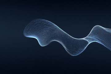 A smooth ribbon of tiny turquoise particles gliding over a dark field, creating a sense of depth and dynamic motion in a high-tech abstract scene