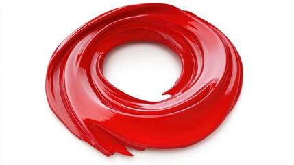 Red Paint Swirl Abstract Isolated on White Background Studio Shot Macro Bright Circular Motion