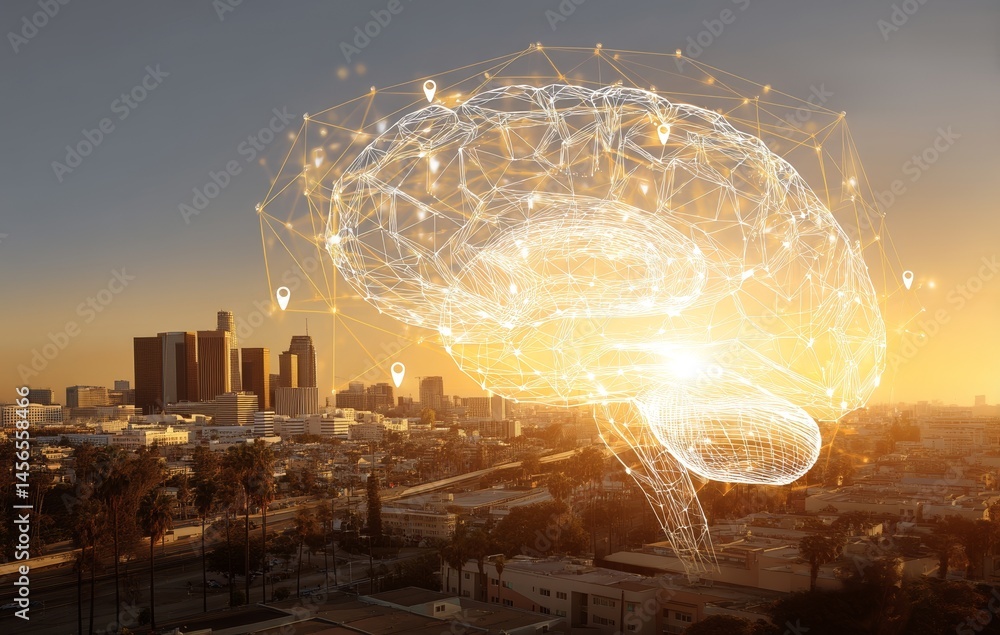 Aufkleber innovative communication methods involve intelligent networking, as depicted by an abstract brain wi