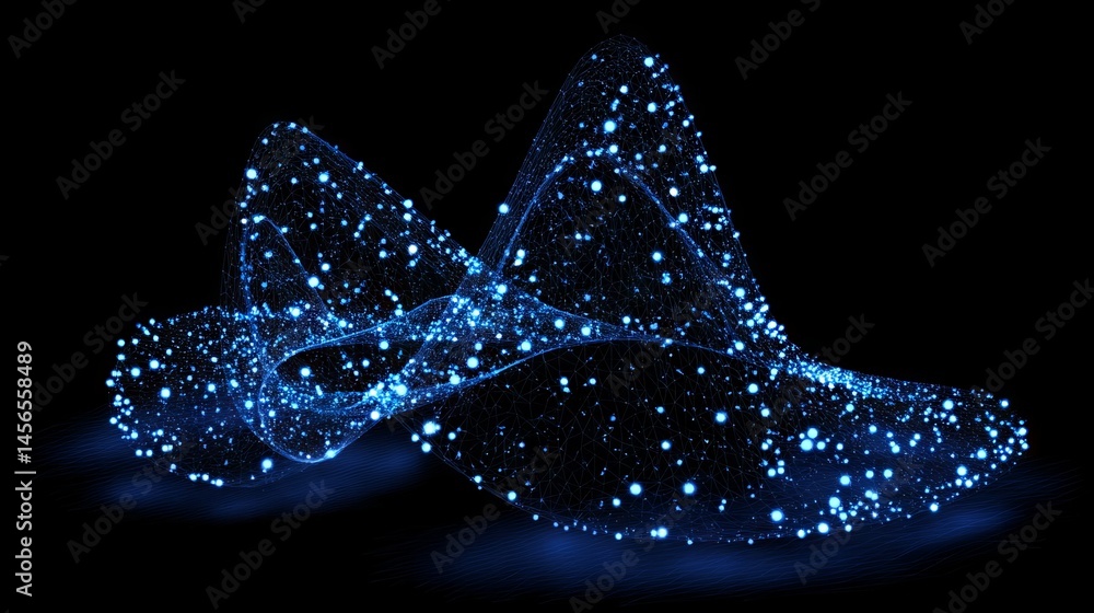 Poster in a futuristic setting, abstract 3d technology is illustrated through a complex particle network th