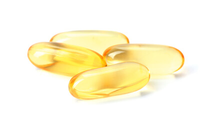 Collagen capsules isolated on white. Dietary supplement