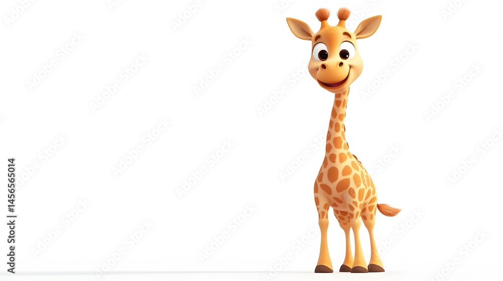 Poster animated giraffe character with happy expression.