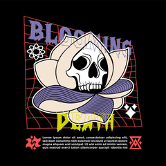 Hand Drawn Streetwear Skull Vector Illustration - Blooming Death