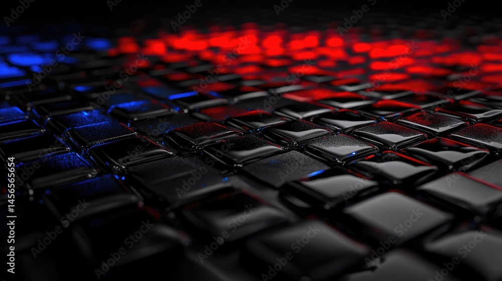 Aufkleber parallel red and blue circuits flowing across a dark digital grid, high-tech design