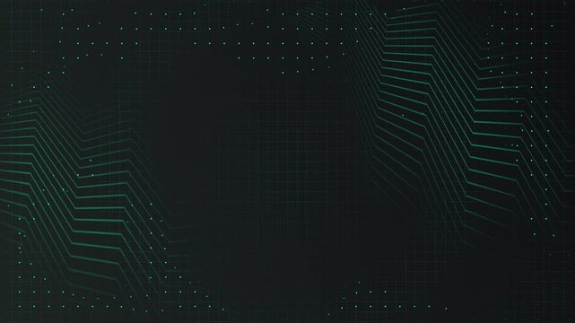 4k animated dark green blue black abstract background with glowing light. Server room data center banner. Big 3d digital technology concept for web design. Seamless loop animation. Computing hardware