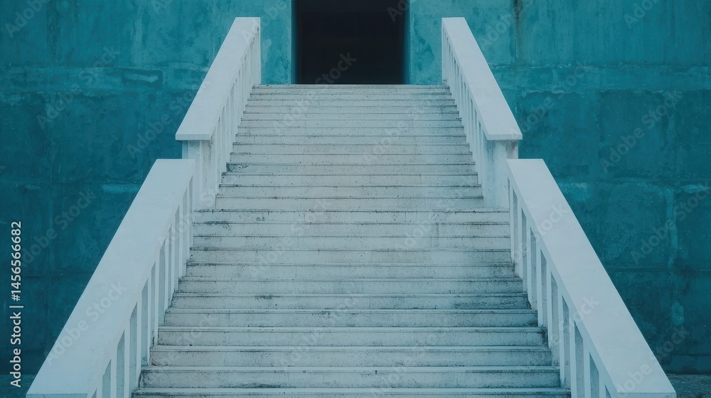Poster stairs leading to an open door in a minimalist architecture setting