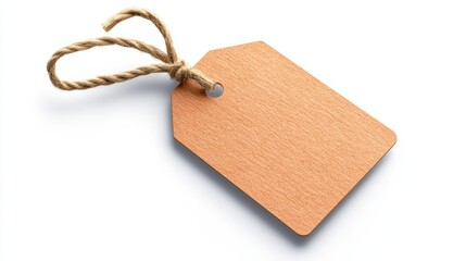 Blank tag on a white background, featuring a natural texture with a jute string, Ideal for pricing, labeling, or branding products, this versatile image suits retail and crafting contexts,