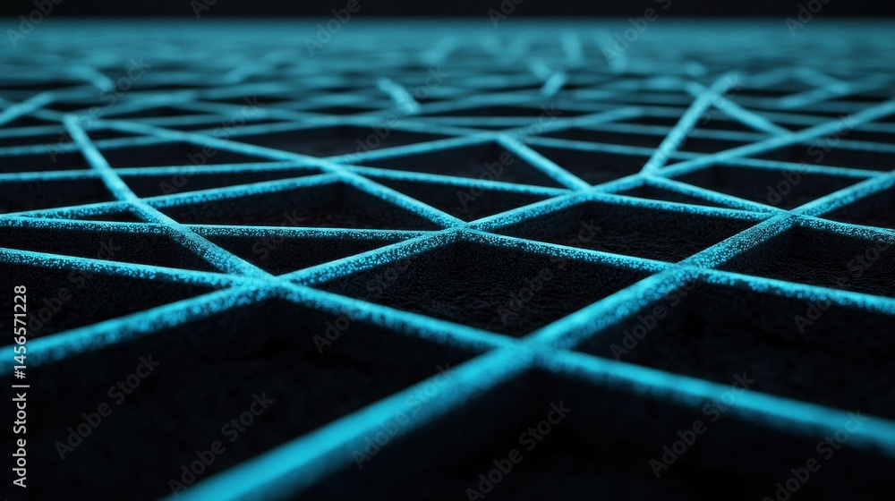 Poster futuristic grid with blue lines on a dark background for design use