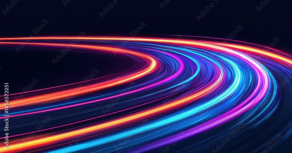 Poster colorful light trails on a dark background creating a dynamic scene