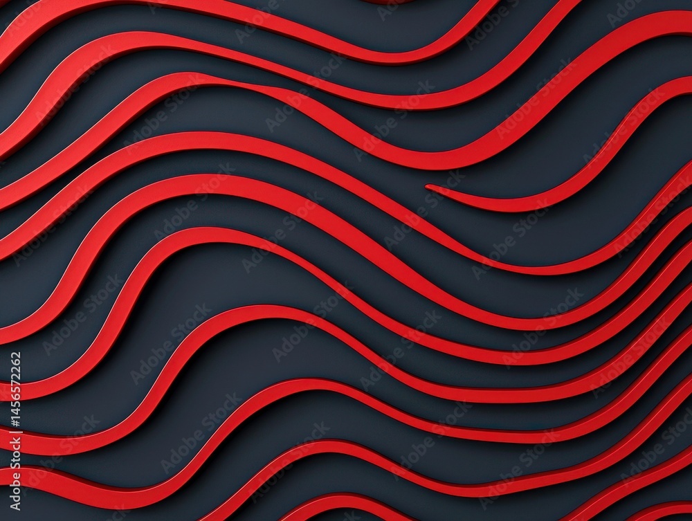 Poster abstract wavy red lines on dark background in modern design style