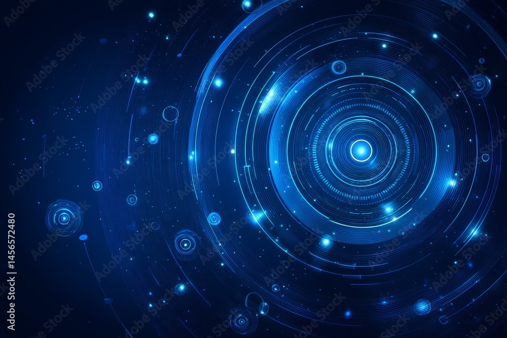 Poster hi-tech circle blue lines glowing tech time tunnel' is a captivating visual representation of techno