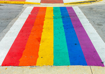 Rainbow flag pedestrian crossing in Key West, FLorida