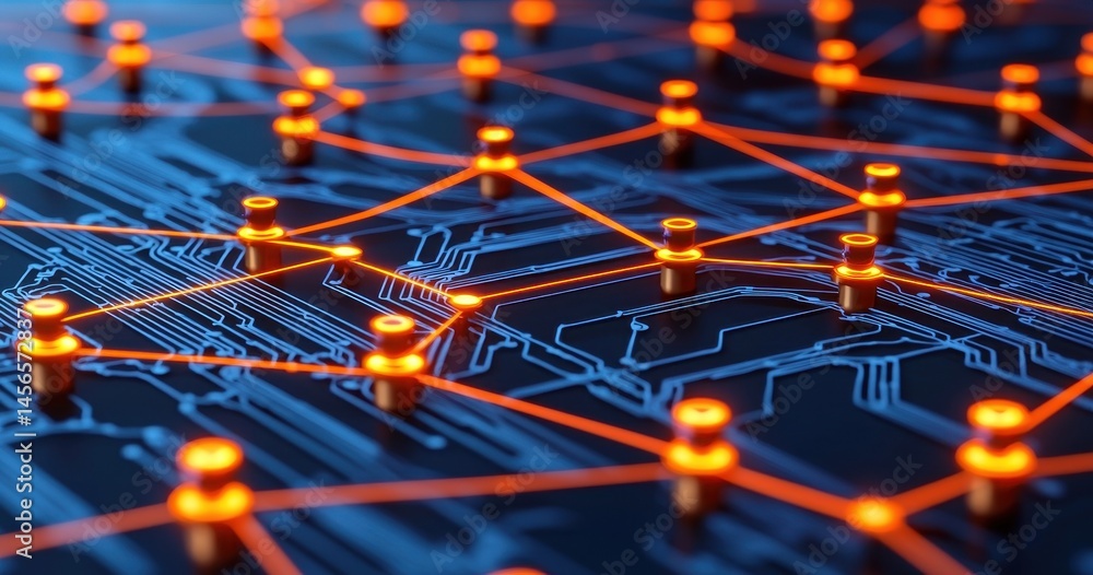 Poster abstract technology network connections with illuminated nodes