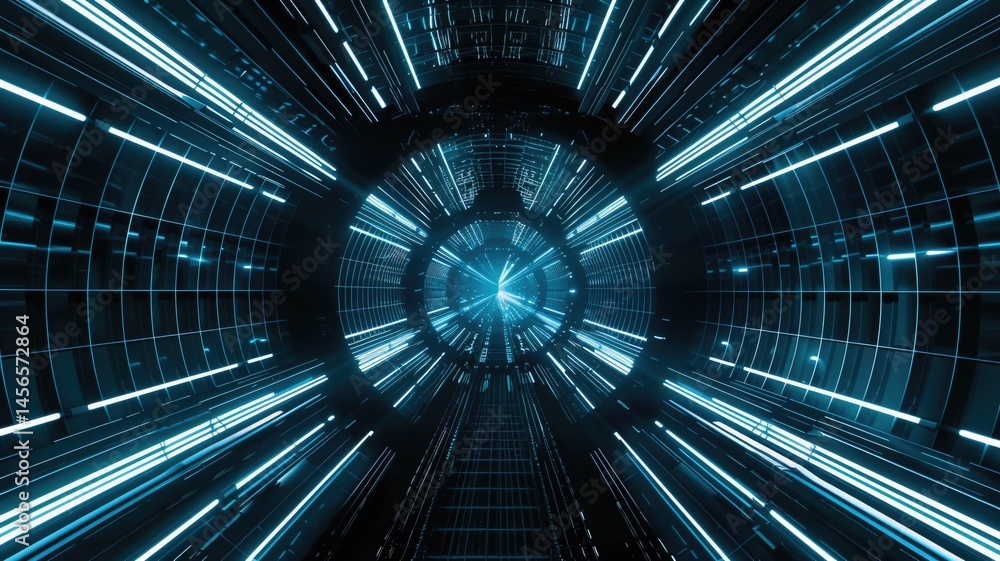 Poster glowing blue planet with orbiting rings on a dark starry background. abstract artwork of 3d renderin