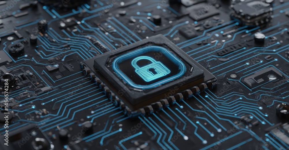 Poster digital padlock icon represents cyber security network and data protection technology displayed on v
