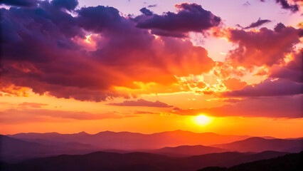 Obraz premium Vibrant Sunset over Majestic Mountains A Breathtaking Landscape Photography
