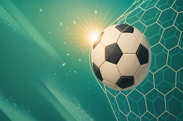 Fototapeta premium Goal! Soccer Ball in Net, Sunburst Background