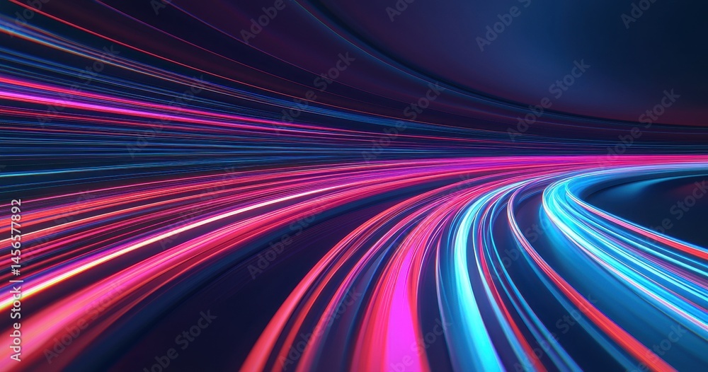 Poster colorful light trails in motion with a smooth gradient background