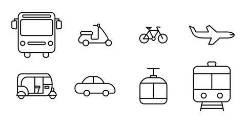 Vector illustration of Vehicle icon set isolated on transparent background