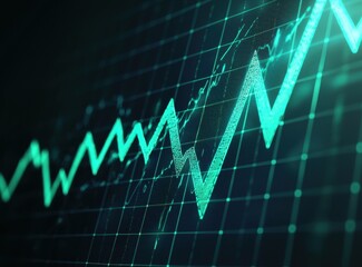 Green Graph Line Rising on Dark Background with Data Visualization Elements