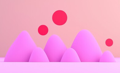 Playful Pink Mountains with Red Circles on Soft Background