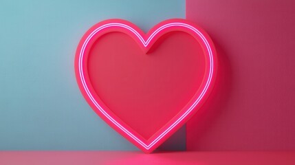Neon Heart Sign on Pastel Background in Pink and Blue Tones
