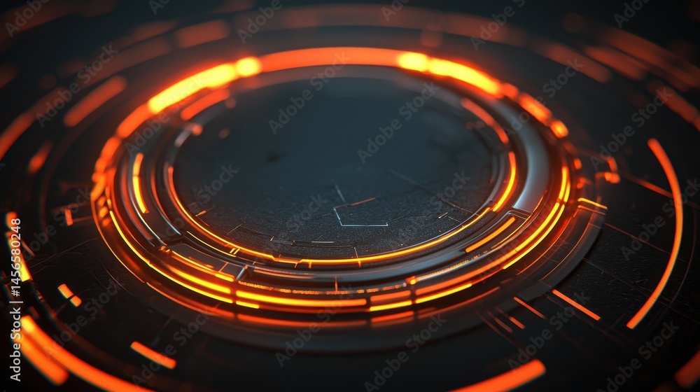 Poster abstract circular light pattern with orange glow on dark background