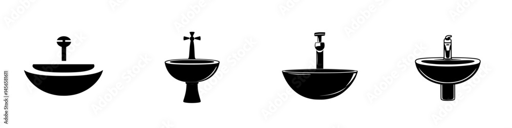 Aufkleber various black and white vector icons representing different styles of sinks and basins for modern in