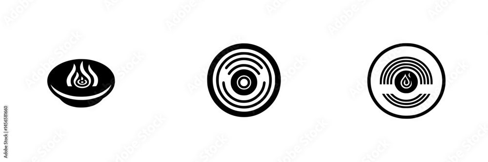 Poster vector illustration of three simple black and white icons representing various energy sources and pa